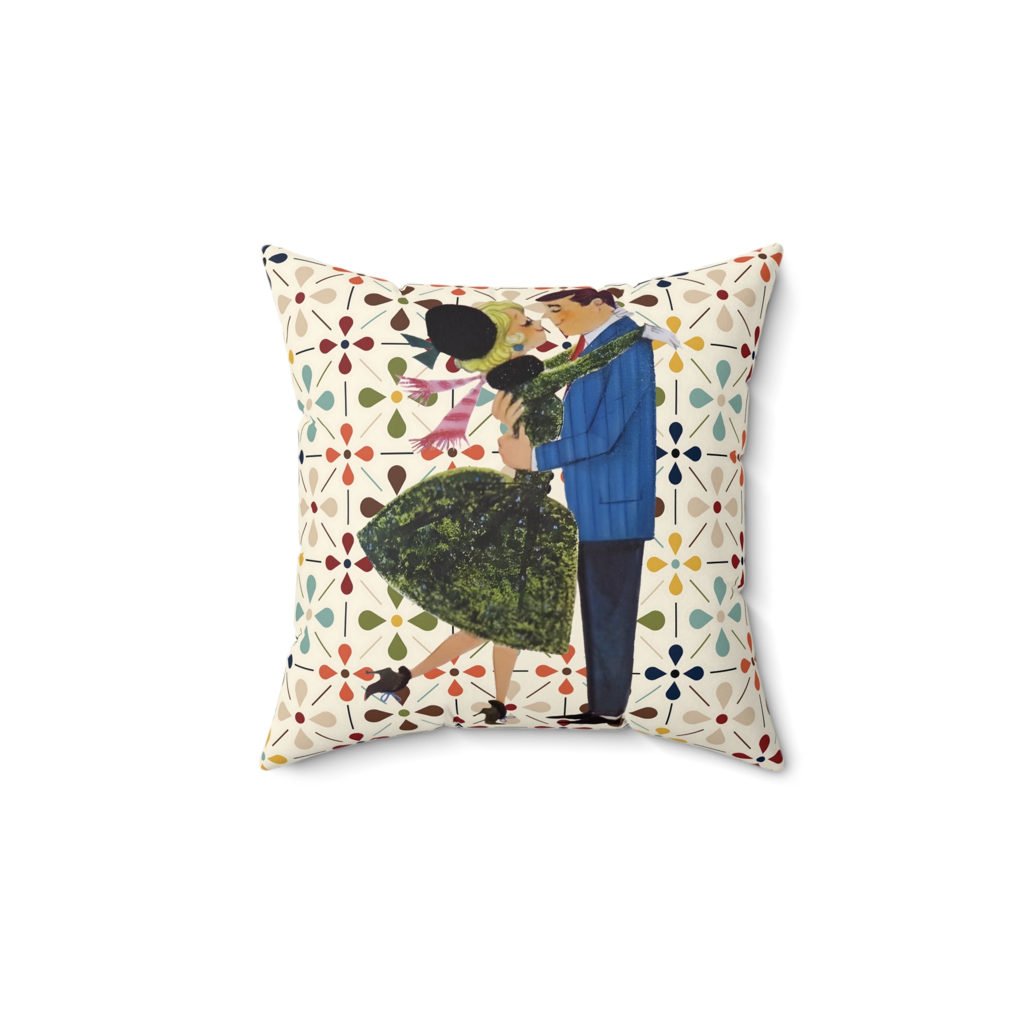 Mid Century Modern Scandinavian Pattern, Kitschy Mod 50s Christmas Couple Pillow And Insert