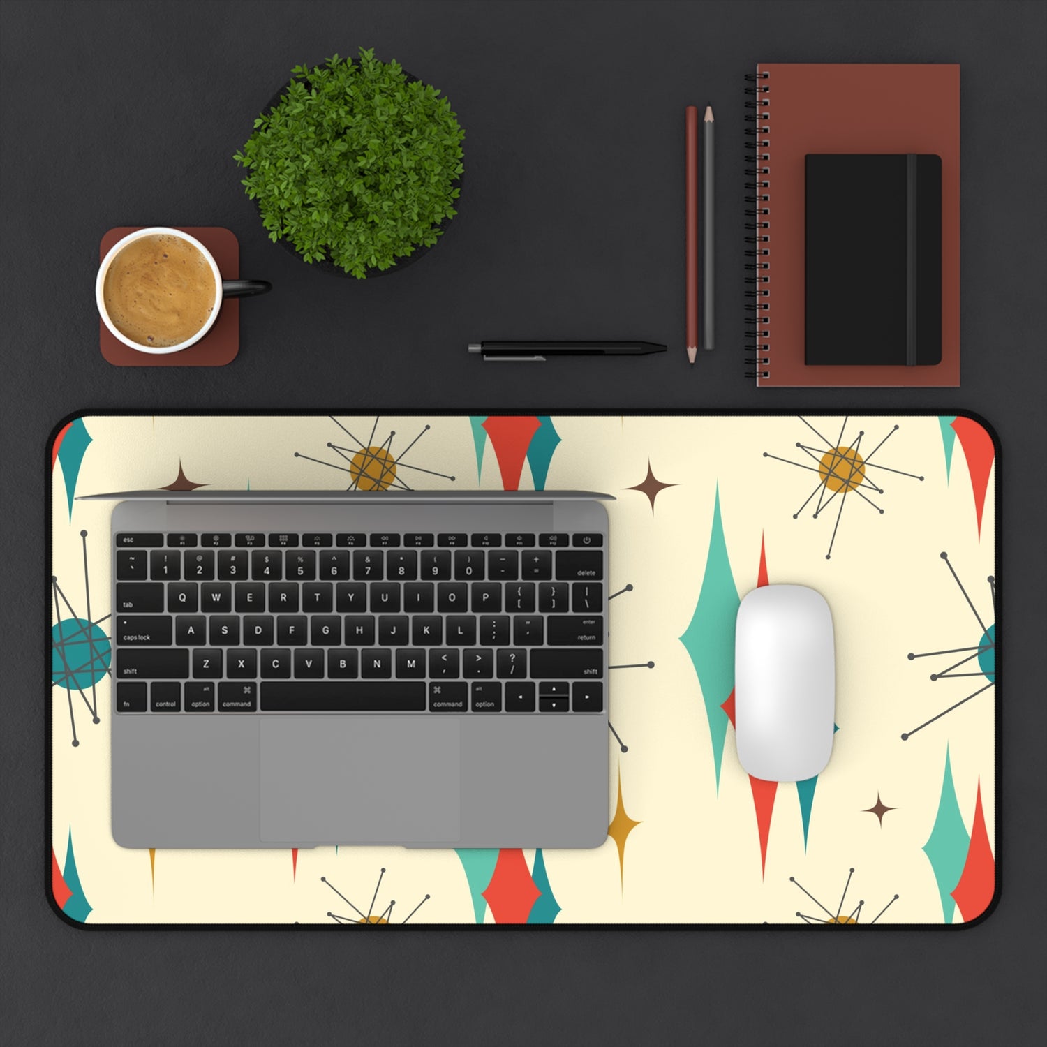 Franciscan Starburst Mid Century Modern Retro-Inspired Desk Mat with Geometric Print - Stylish Workspace Decor - Mid Century Modern Gal