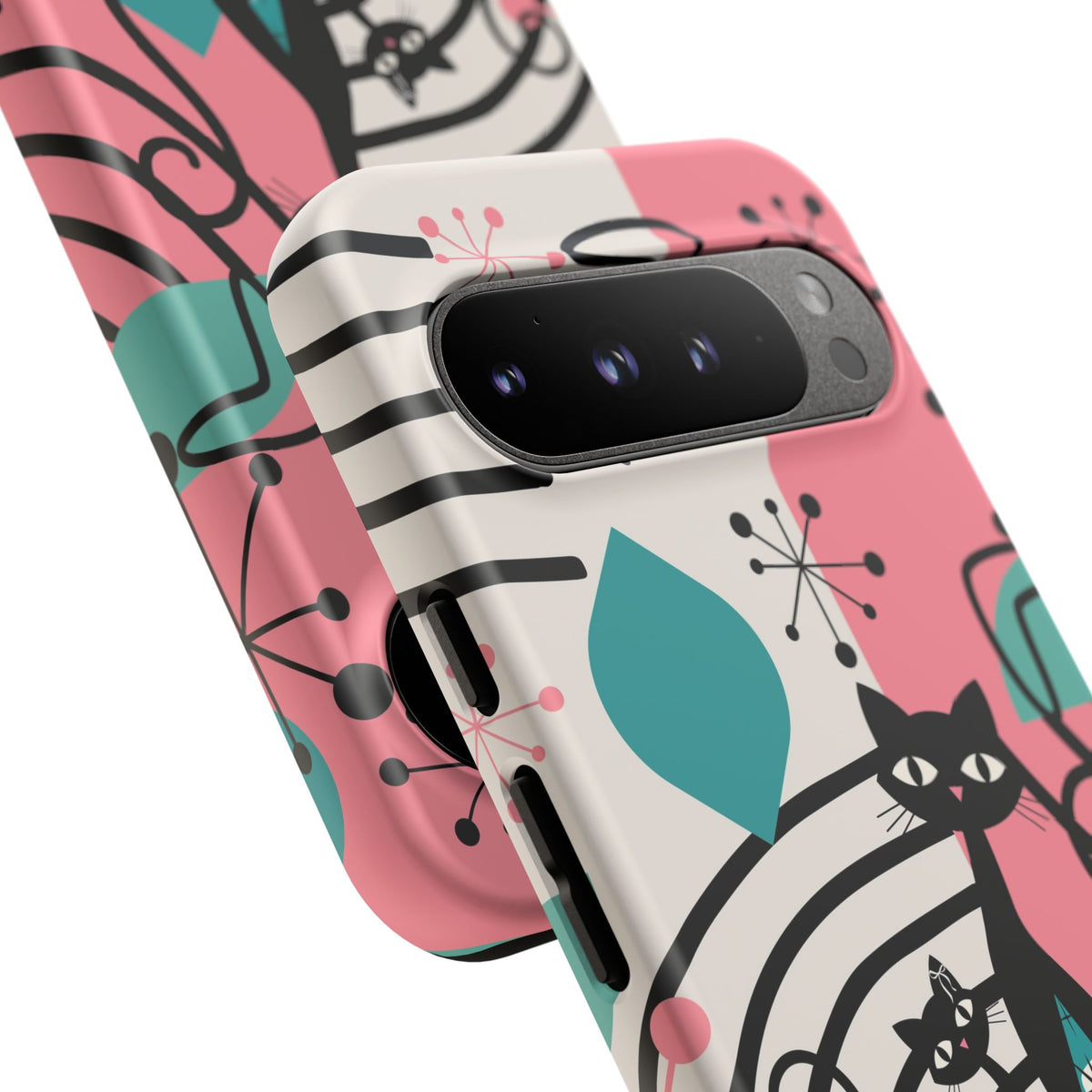 Mid Mod Atomic Cat Boomerang Starburst, Pink, Black Kitschy Stylish Cat Phone Case: Modern Design for Cat Lovers