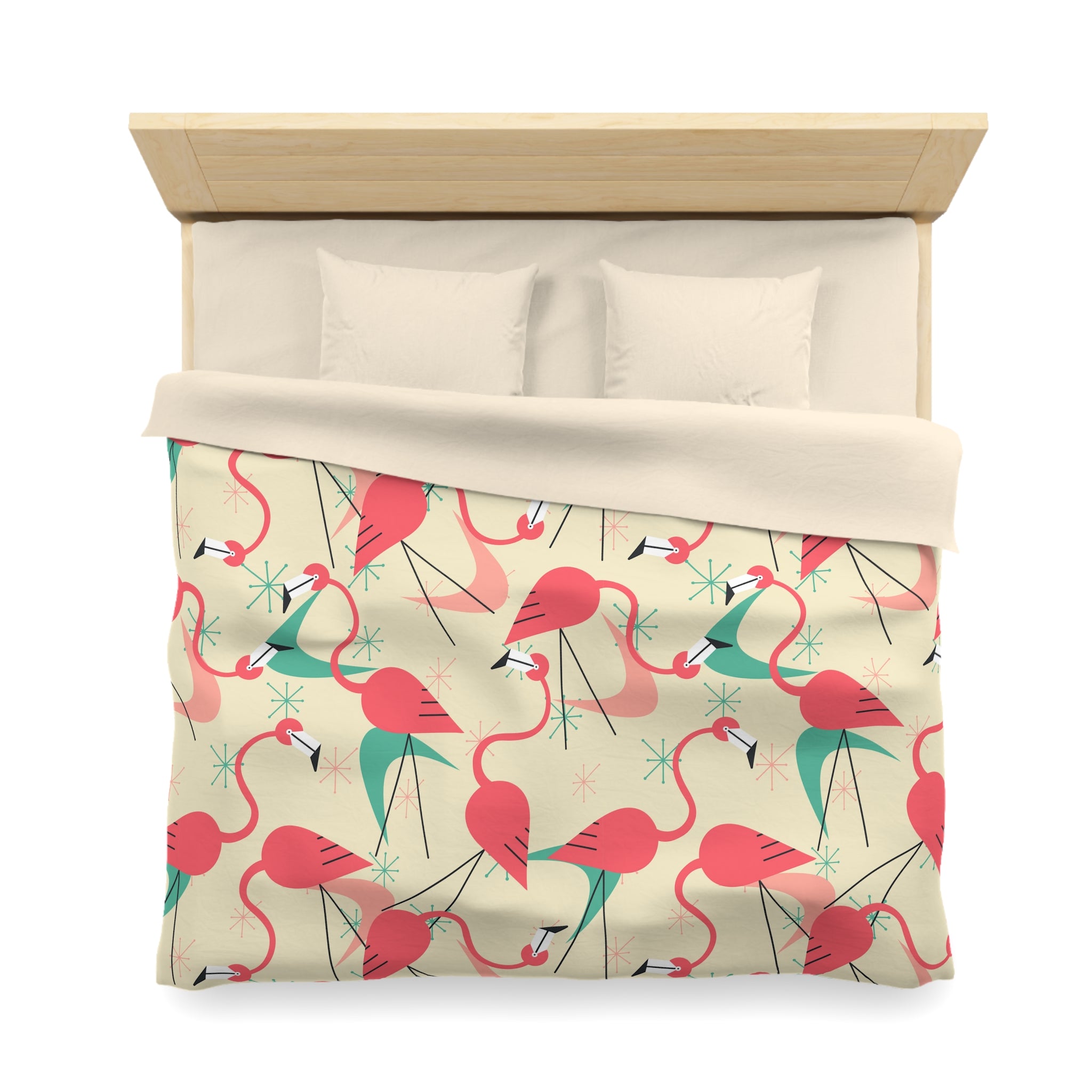 Palm Springs California Kitschy Quirky Dancing Tropical Flamingos Duvet Cover - Fun Summer Bedding - Mid Century Modern Gal