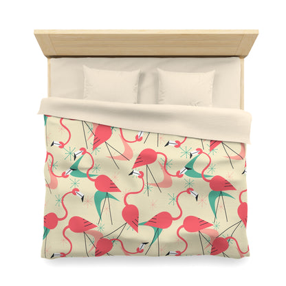 Palm Springs California Kitschy Quirky Dancing Tropical Flamingos Duvet Cover - Fun Summer Bedding - Mid Century Modern Gal