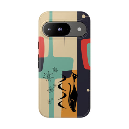 Mid Century Modern, Geometric, Atomic Cat Groovy Smart Phones Tough Phone Cases
