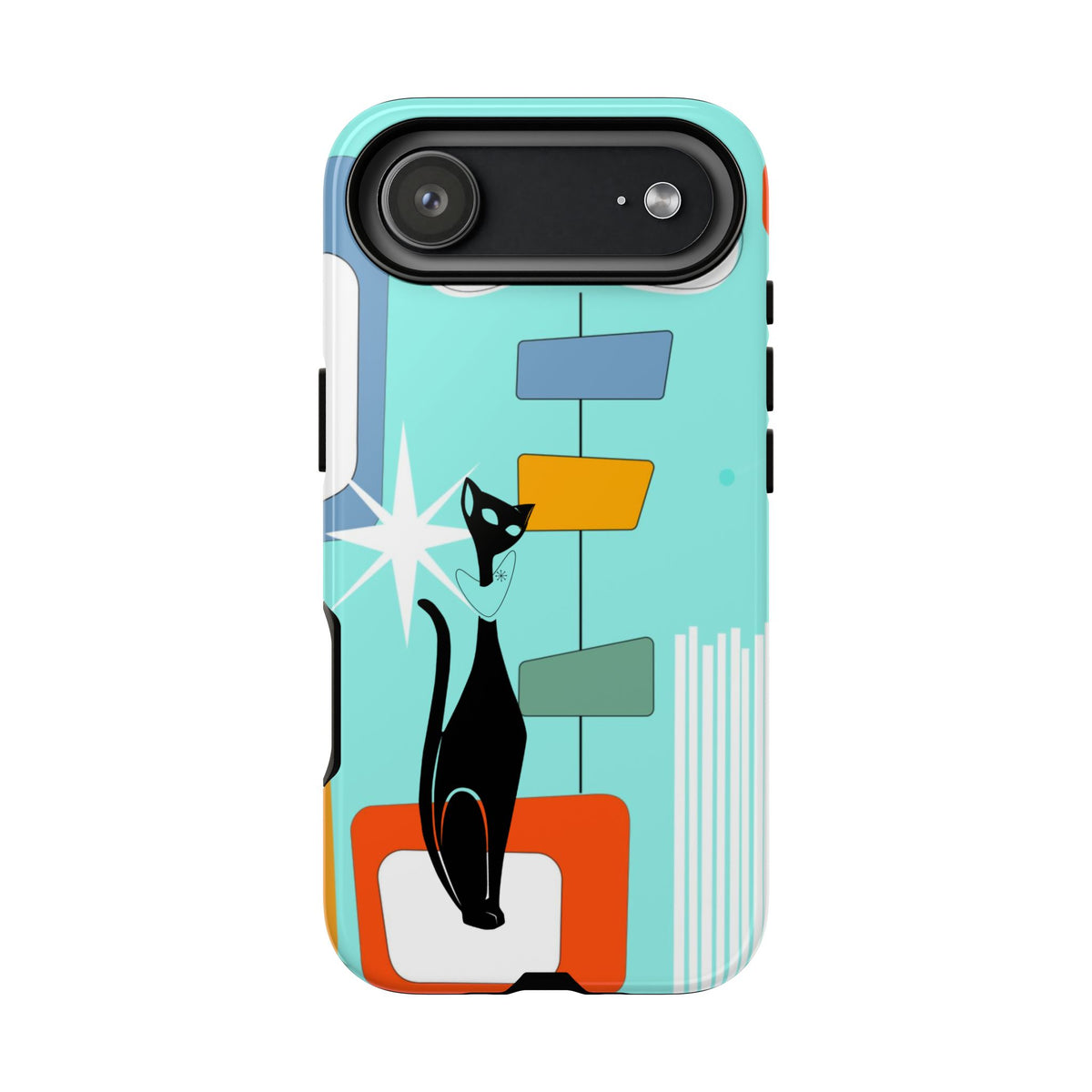 Atomic Cat, Mid Mod Aqua Blue, Geometric, Samsung, Google Pixel, Apple iPhone Tough Cases