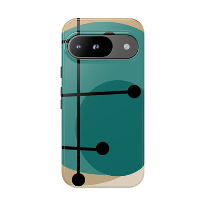 Mid Century Mod, Geometric, Retro Beige Teal Blue, Smart Phones Tough Phone Cases