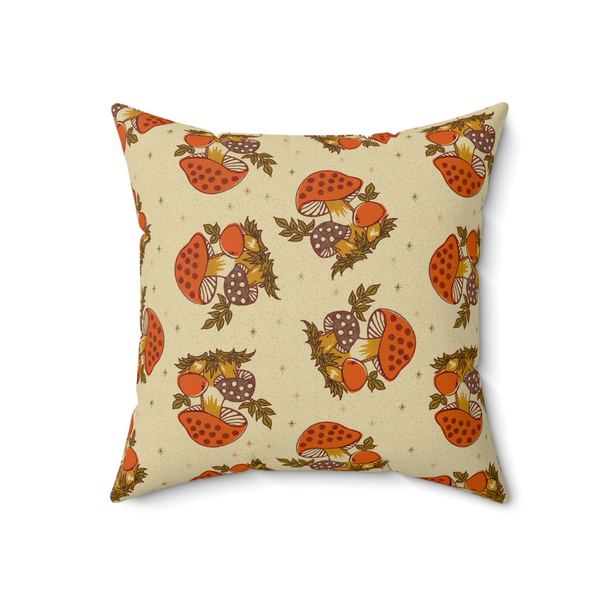 Merry Mushroom 70's Hippie Boho Orange, Groovy Cottagecore Mushroom Pillow And Insert - Mid Century Modern Gal
