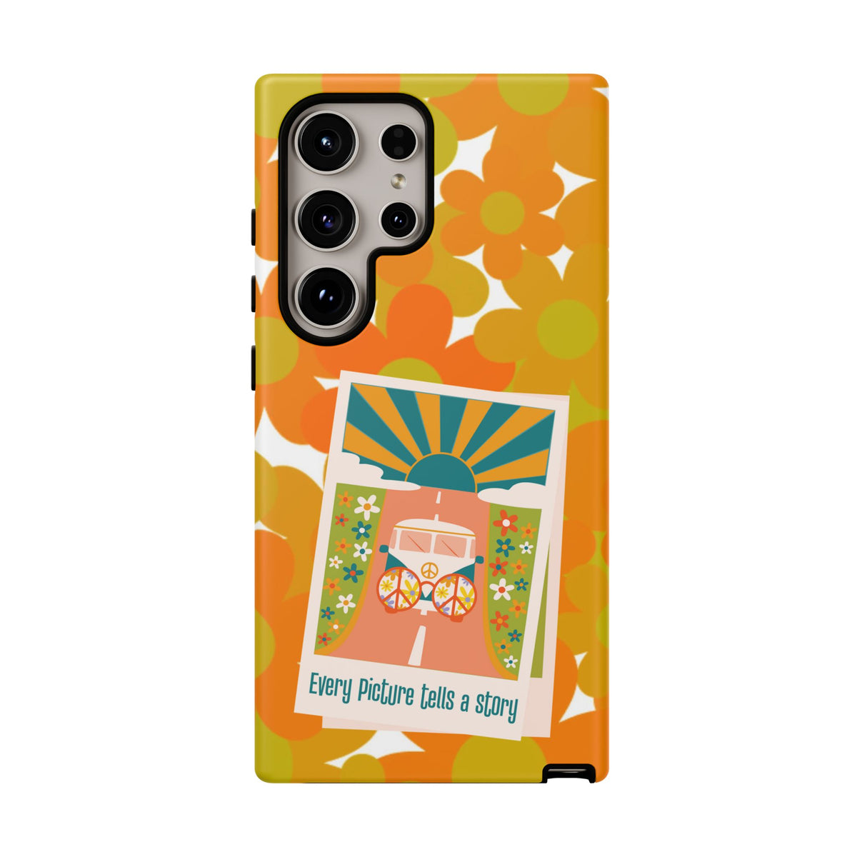 Retro Phone Case, Orange Flower Power, Polaroid Picture, Mod Smart Phone Tough Phone Cases