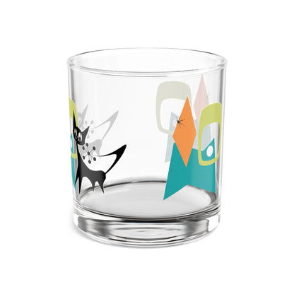 Mid-Century Modern Bourbon Rocks Glass with Cats - Unique Drinkware for Cat Lovers, Home Bar Decor, Gift for Him or Her, Cocktail Glass - Mid Century Modern Gal
