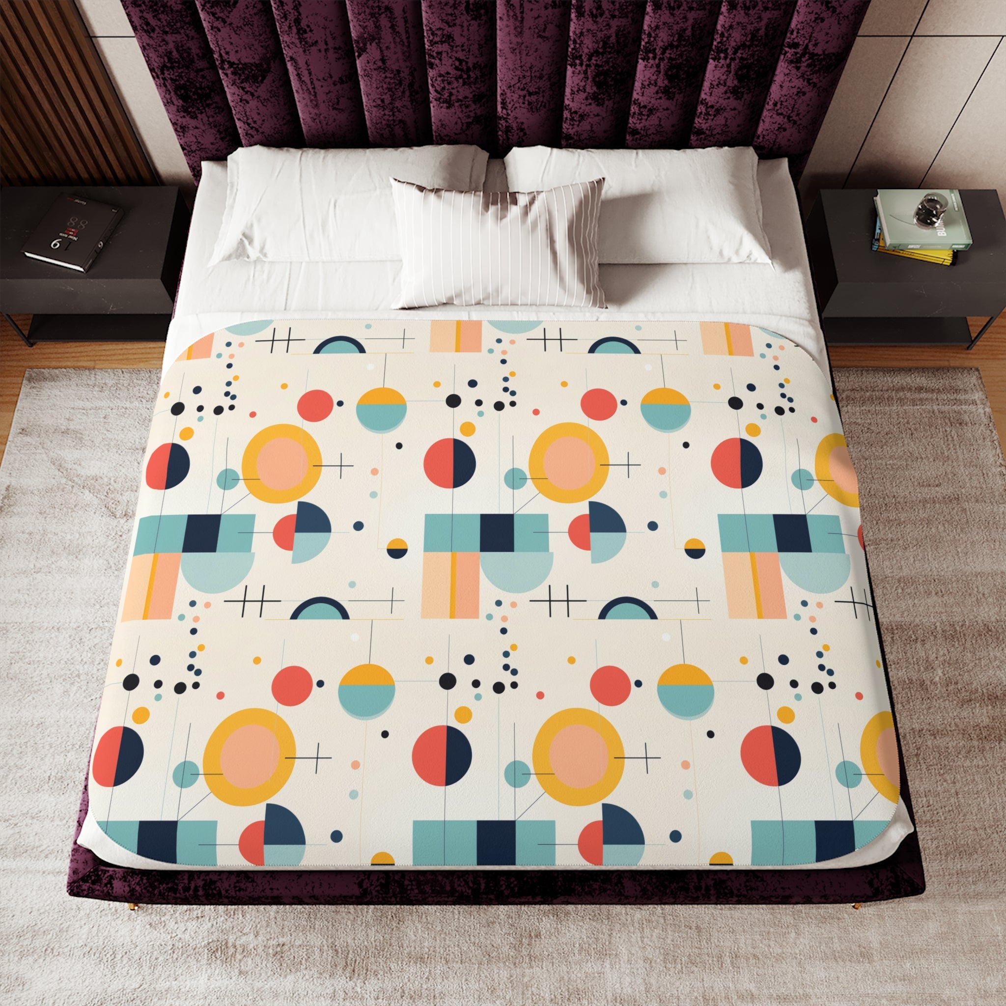 Bauhaus Designed Mid Mod Geometric Retro Sherpa Blanket - Mid Century Modern Gal