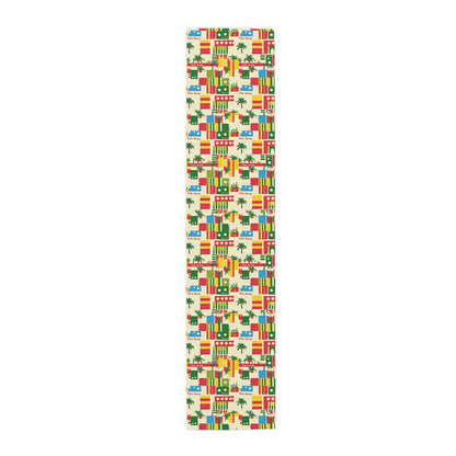 Tropical Palms Spring California Paradise Table Runner - Bright Cotton &amp; Poly Design for Summer Dining - Mid Century Modern Gal