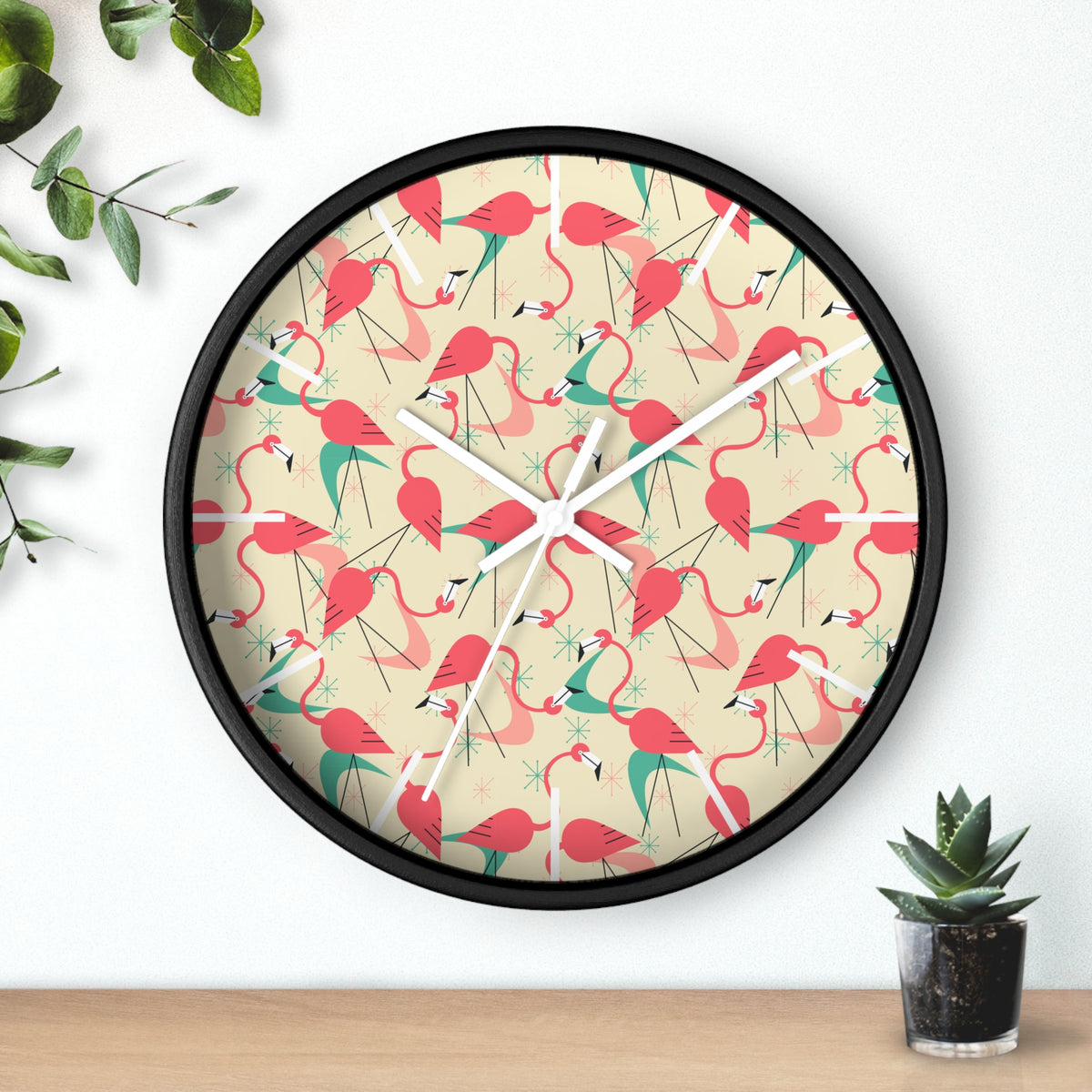 Mid Century Modern Flamingo Wall Clock, Kitschy Quirky Dancing Flamingos Fun Home Decor for Retro Summer Vibes - Mid Century Modern Gal