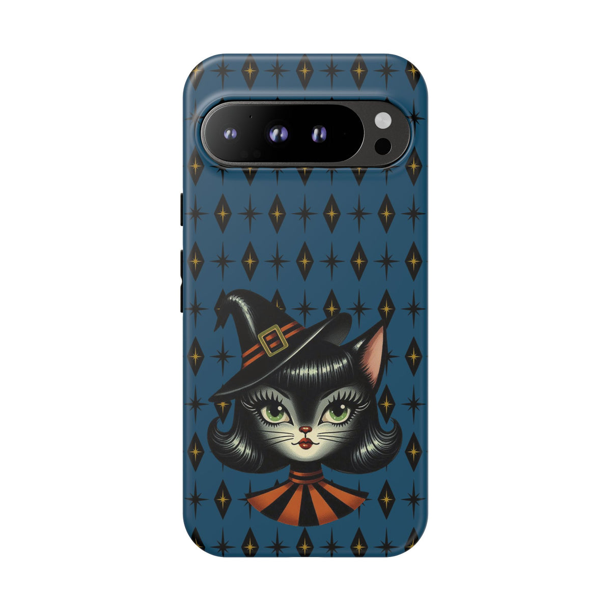 Vintage Halloween Black Cat Sexy Sexton Mid Century Modern Blue Tough Phone Case