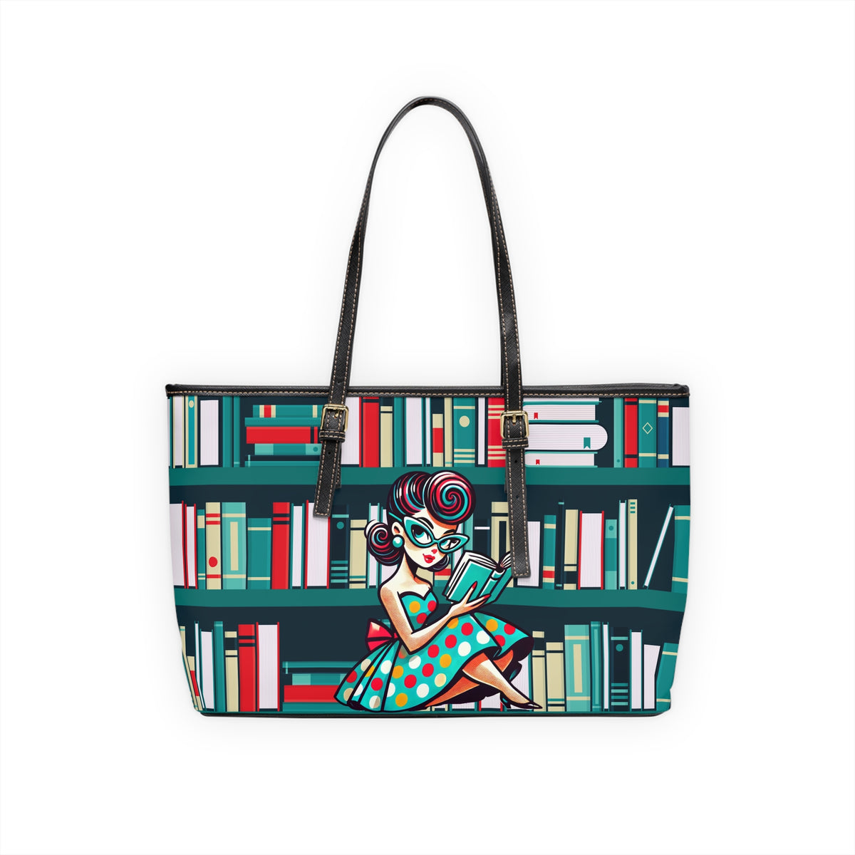 Book Lover Retro Gal Kitschy Shoulder Bag - Stylish Tote with Reading Design - Mid Century Modern Gal