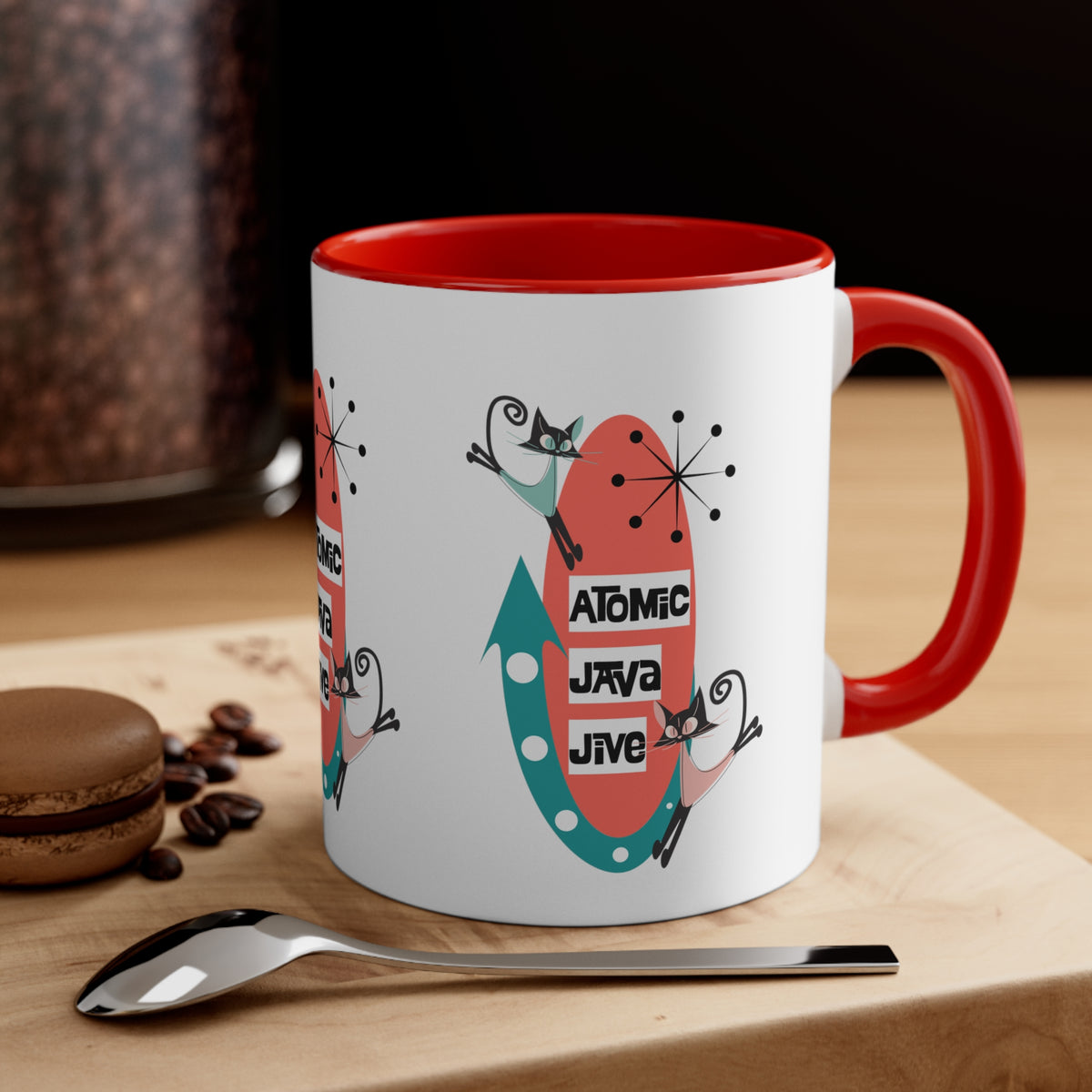 Atomic Cat, Mid Century Modern Coffee Mug For Coffee Lover, Atomic Java Jive, Kitschy Fun Gifts For Co-worker, Mom, Bestie - Mid Century Modern Gal