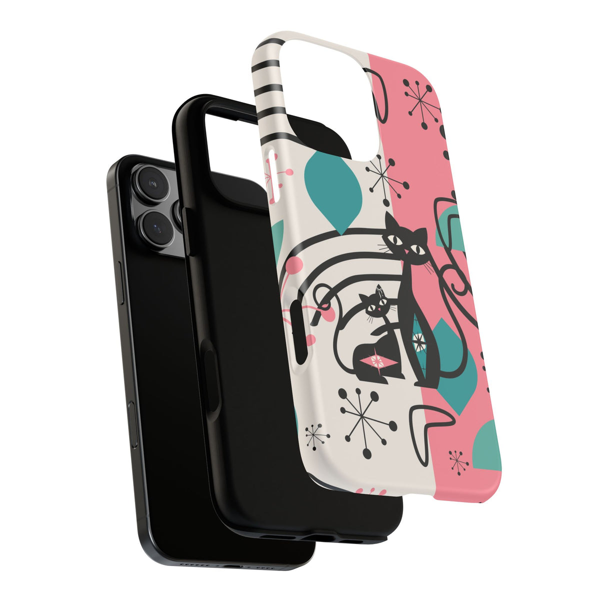 Mid Mod Atomic Cat Boomerang Starburst, Pink, Black Kitschy Stylish Cat Phone Case: Modern Design for Cat Lovers