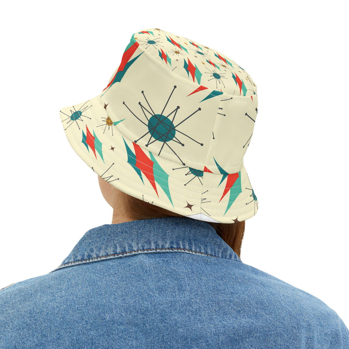 Mid Century Modern Designed Franciscan Diamond Atomic Christmas Cat Bucket Hat - Mid Century Modern Gal