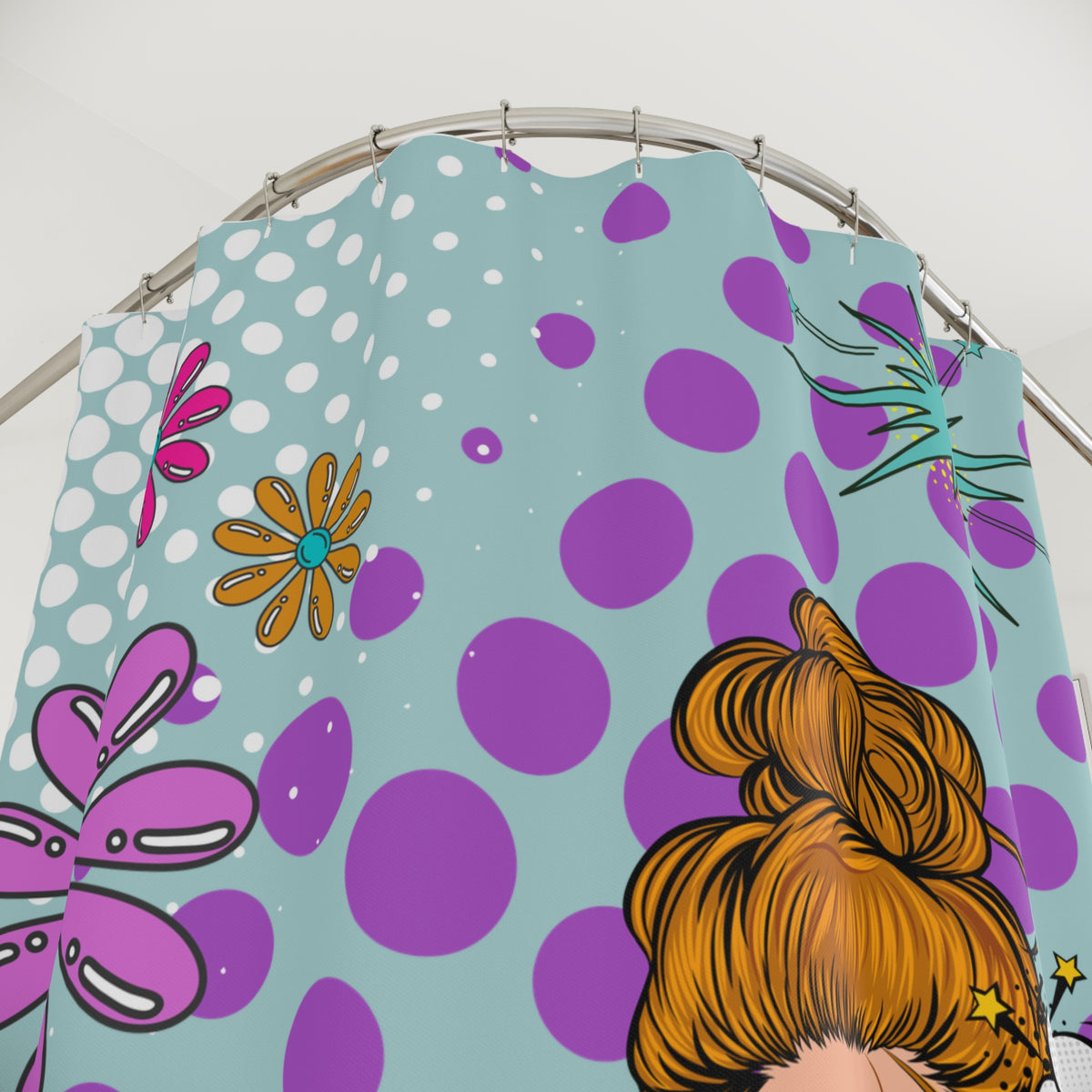 Pop Art Retro Gal Funky Bold Kitschy Shower Curtain - Mid Century Modern Gal