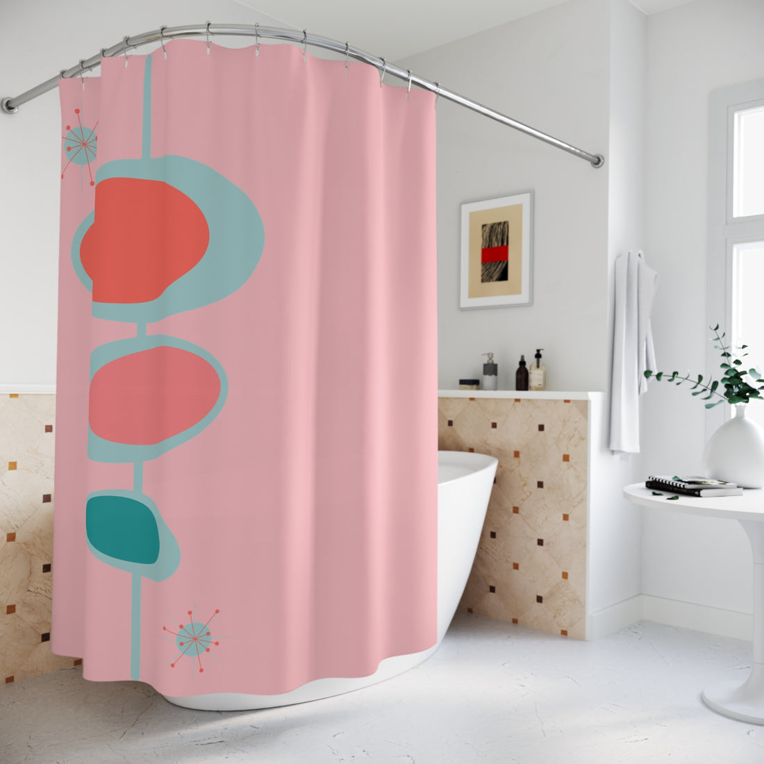 Pop Of Pink Mid Century Modernerist Mod Shower Curtain - Mid Century Modern Gal