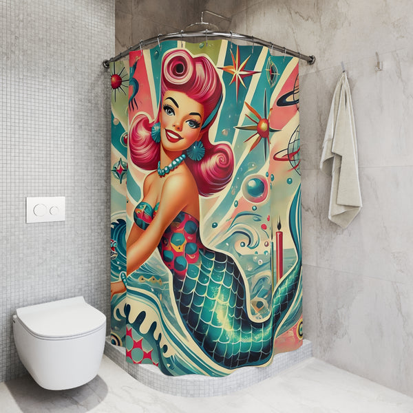 1950s Vintage Mermaid, Mid Century Modern Kitschy Shower Curtain