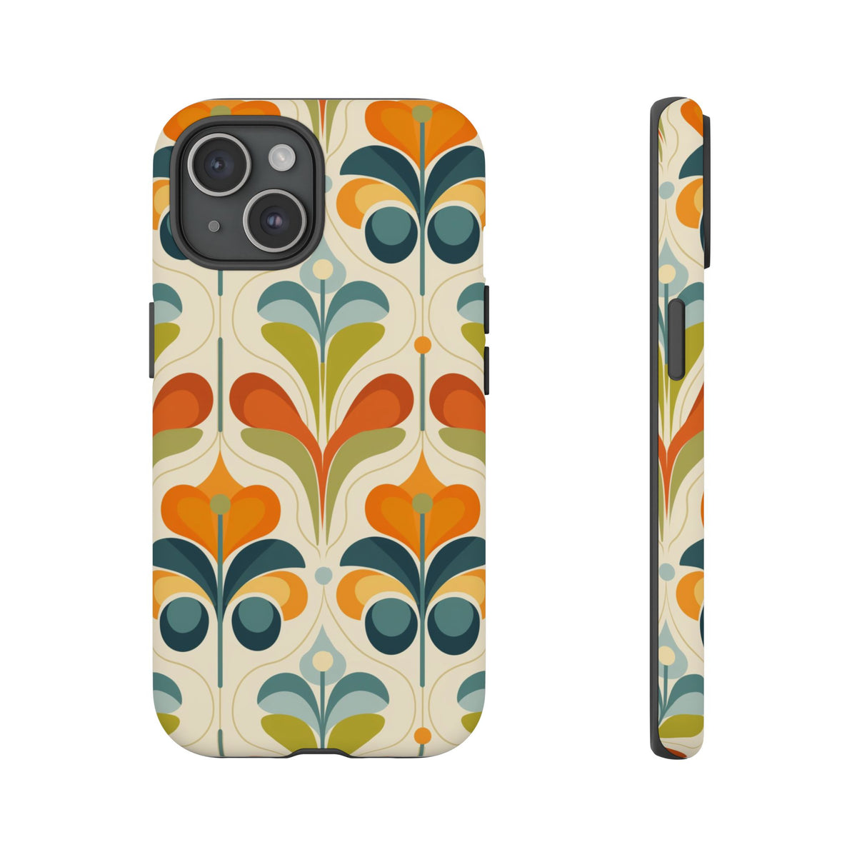 Mid Century Modern Scandinavian Floral, Orange Blue Green Tough Phone Case