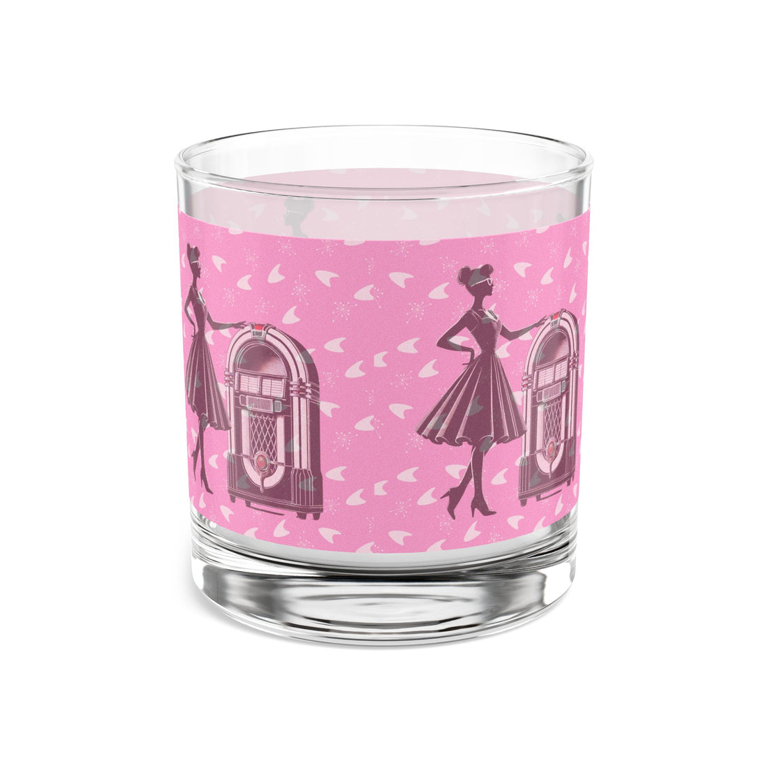 50s Retro Gal  Pink Jukebox Rocks Glass – 10oz Cocktail Glass for Vintage Lovers - Mid Century Modern Gal