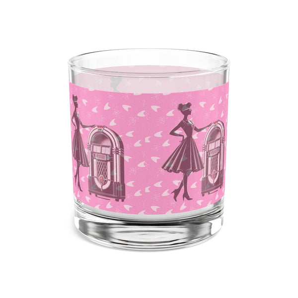 50s Retro Gal  Pink Jukebox Rocks Glass – 10oz Cocktail Glass for Vintage Lovers
