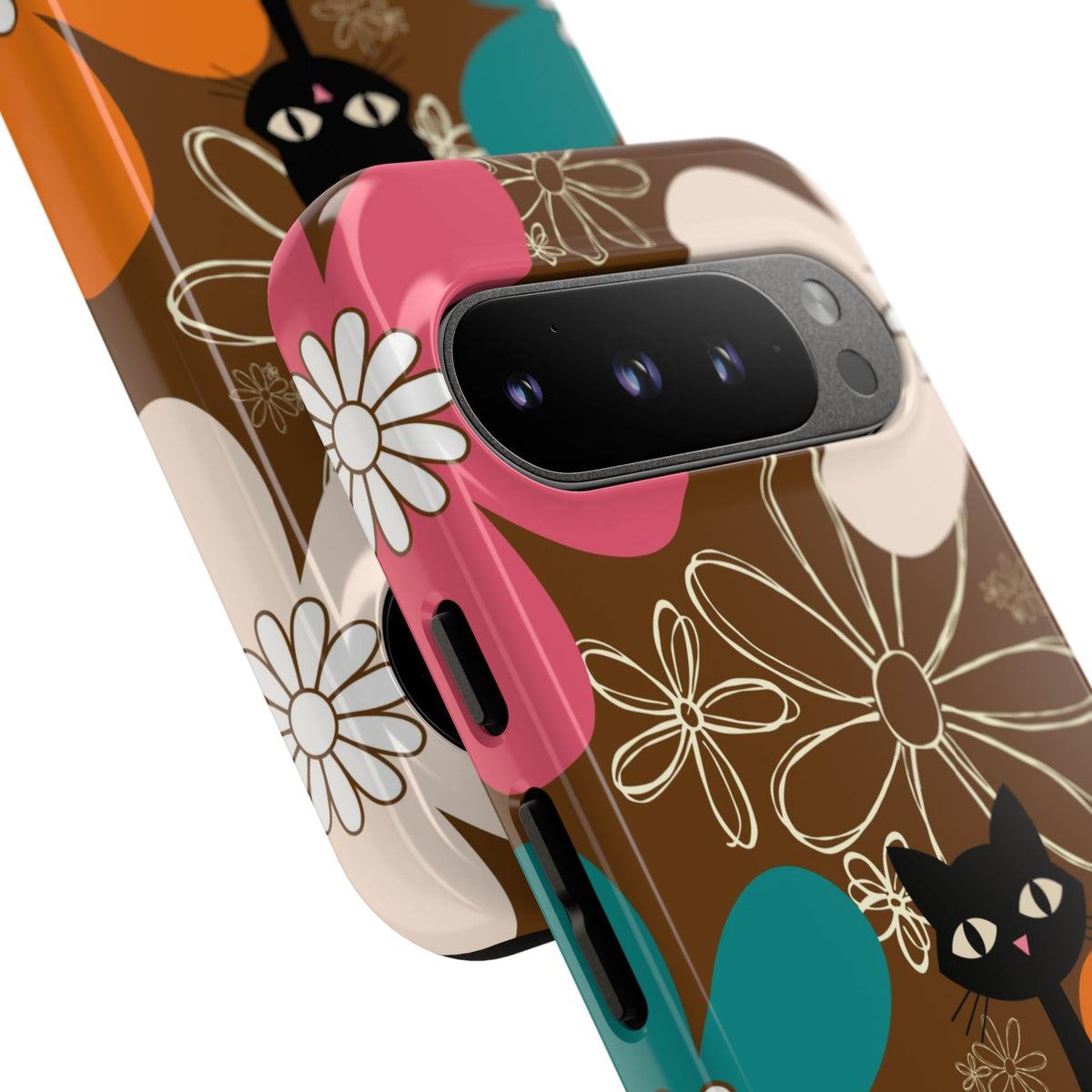 Atomic Cat Retro 70s Vibe Flower Power Tough Cases: Cute Floral and Cat Phone Case for Cat Lovers
