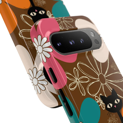 Atomic Cat Retro 70s Vibe Flower Power Tough Cases: Cute Floral and Cat Phone Case for Cat Lovers