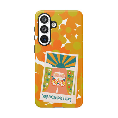 Retro Phone Case, Orange Flower Power, Polaroid Picture, Mod Smart Phone Tough Phone Cases