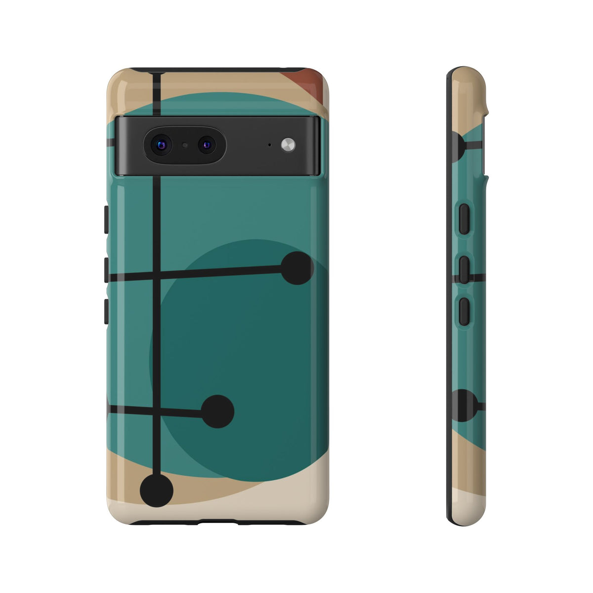 Mid Century Mod, Geometric, Retro Beige Teal Blue, Smart Phones Tough Phone Cases
