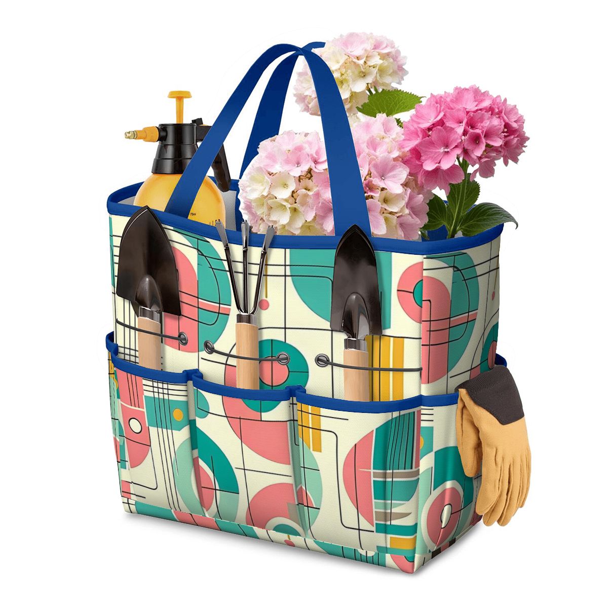 Mid Century Modern Bauhaus Designed Pink, Teal, Yellow Garden Tool Bag - Mid Century Modern Gal