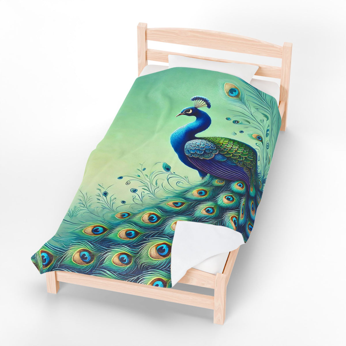 Chinoiserie Throw Blanket, Vibrant Peacock Velveteen Plush Blanket - Cozy Décor for Home and Gifts - Mid Century Modern Gal