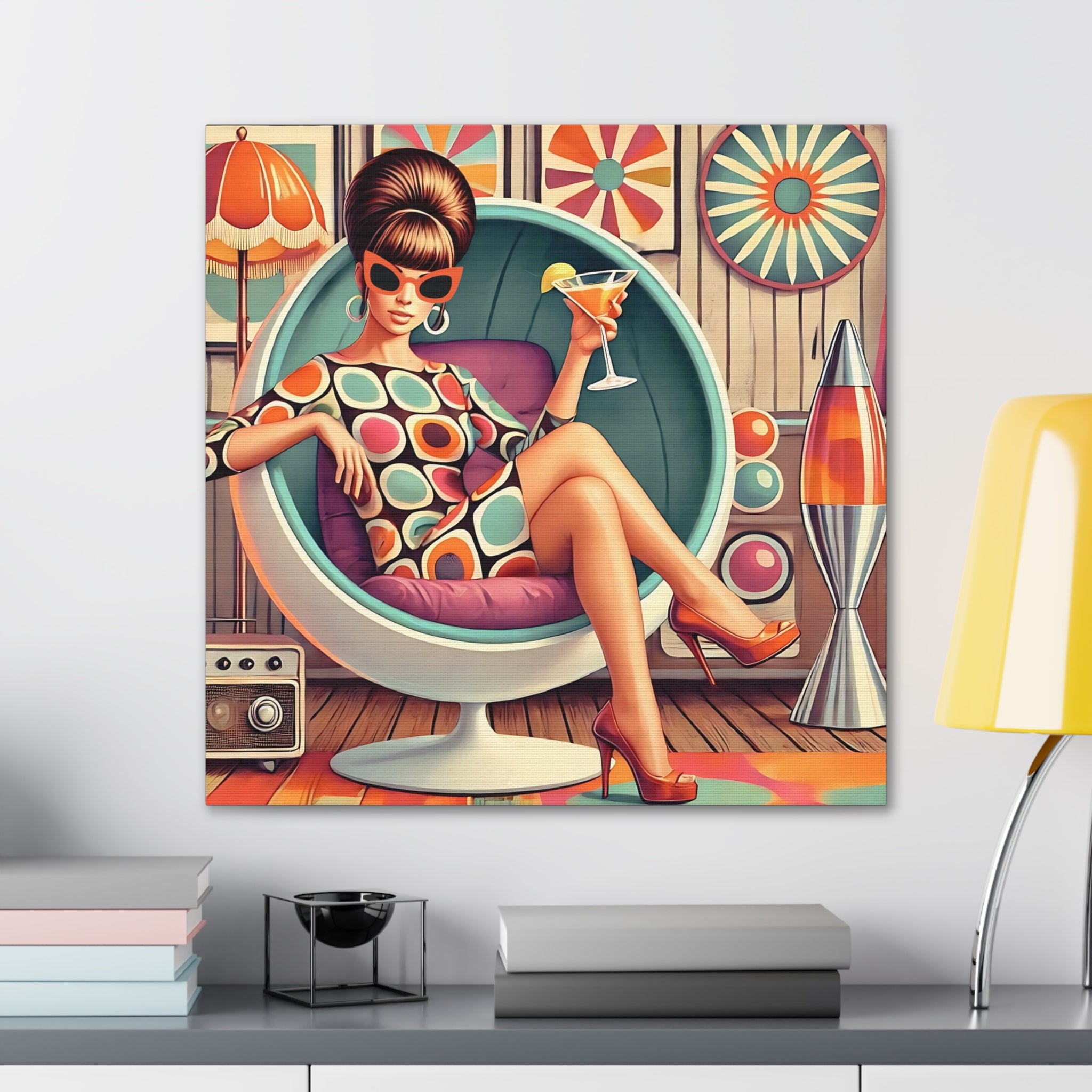 60s Mod Gal, Retro Chic Canvas Gallery Wrap - Vintage Lounge Art Print - Mid Century Modern Gal