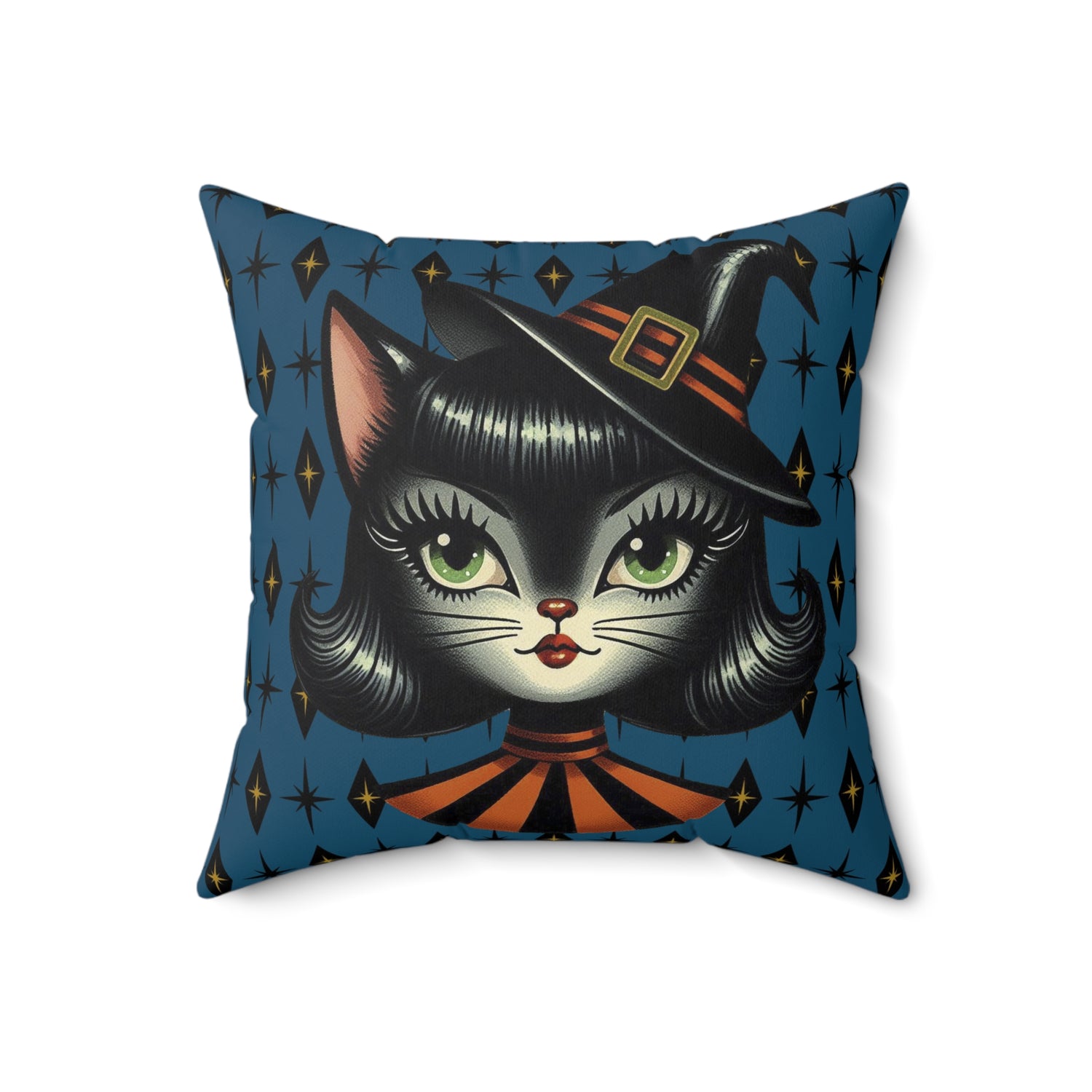 Vintage Halloween Black Cat Sexy Sexton Mid Century Modern Blue Pillow Cover and Insert - Mid Century Modern Gal