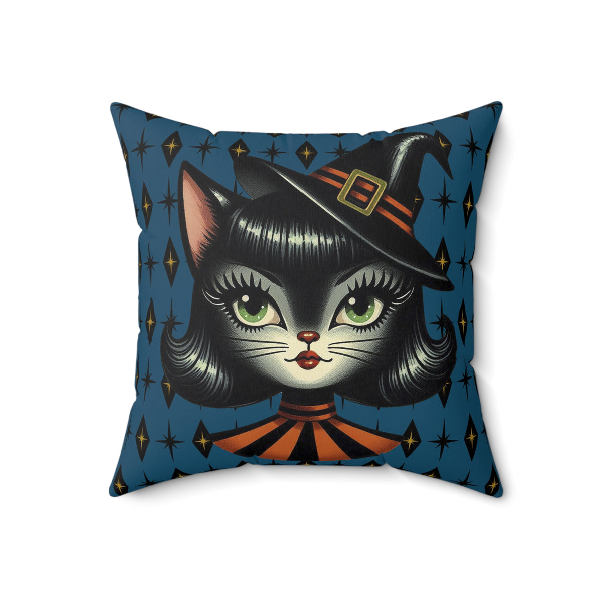 Vintage Halloween Black Cat Sexy Sexton Mid Century Modern Blue Pillow Cover and Insert - Mid Century Modern Gal