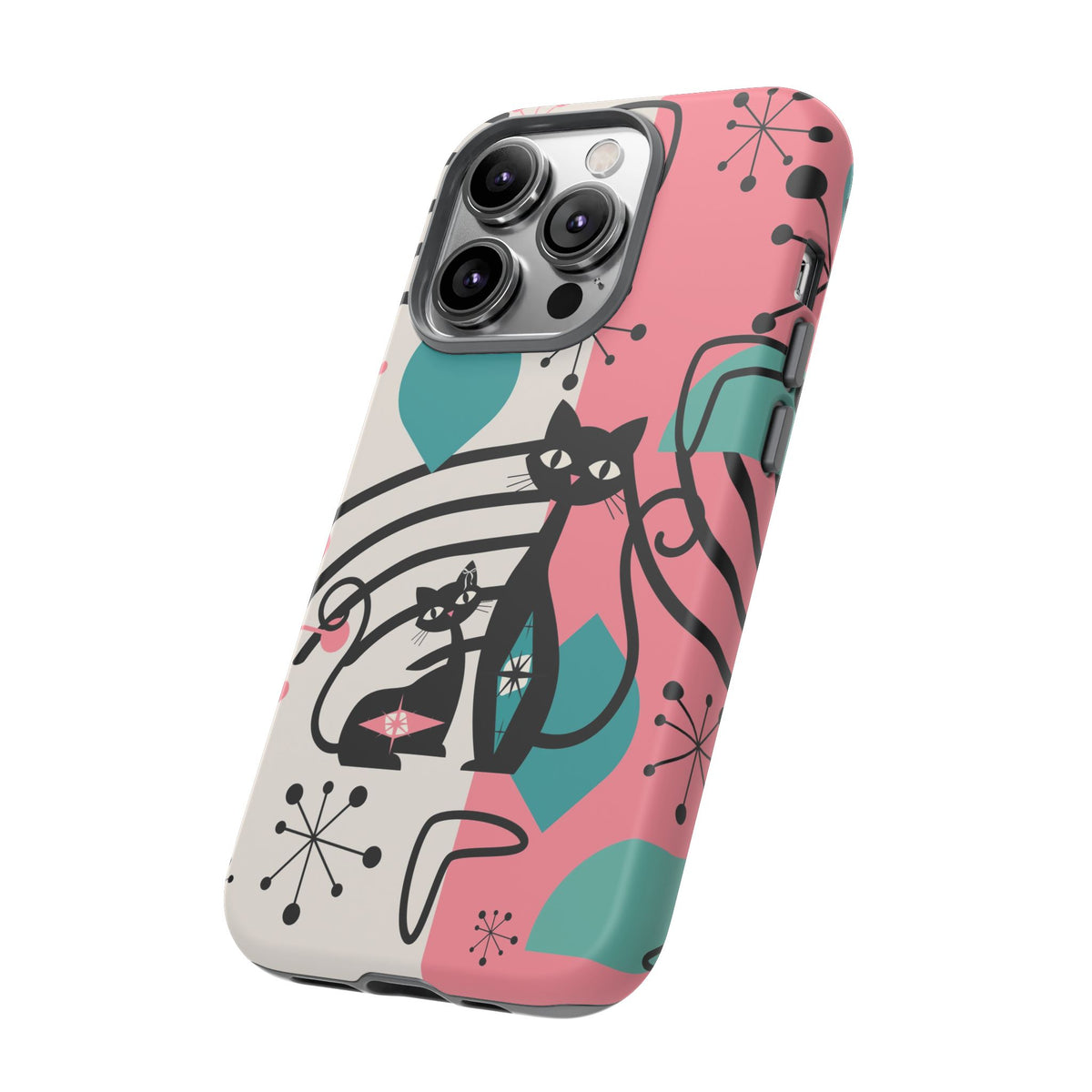 Mid Mod Atomic Cat Boomerang Starburst, Pink, Black Kitschy Stylish Cat Phone Case: Modern Design for Cat Lovers