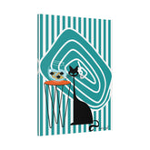 Atomic Fish Art, Mid Century Modern Striped, Teal Kitschy Cat Art - Mid Century Modern Gal