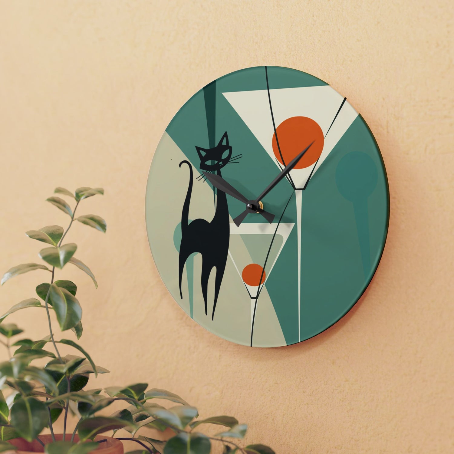 Mid Century Modern Wall Clock With Martin Motif  Mid-Century Modern Design for Cat Lovers