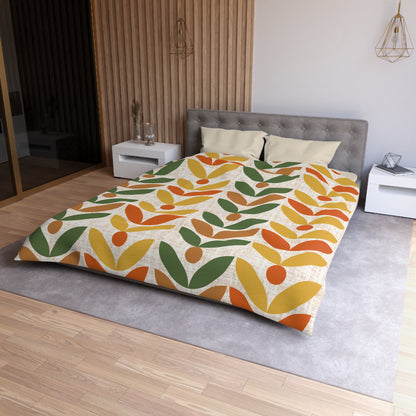Retro Scandinavian Floral, Orange, Mustarned Camel Brown, Green Duvet Cover - Bohemian Home Decor - Mid Century Modern Gal
