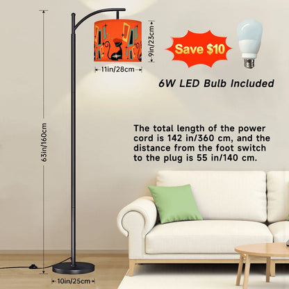 Mid Century Modern Atomic Cat , Orange Geometric Starburst Sputnik Designed Retro Arc Floor Lamp - Mid Century Modern Gal