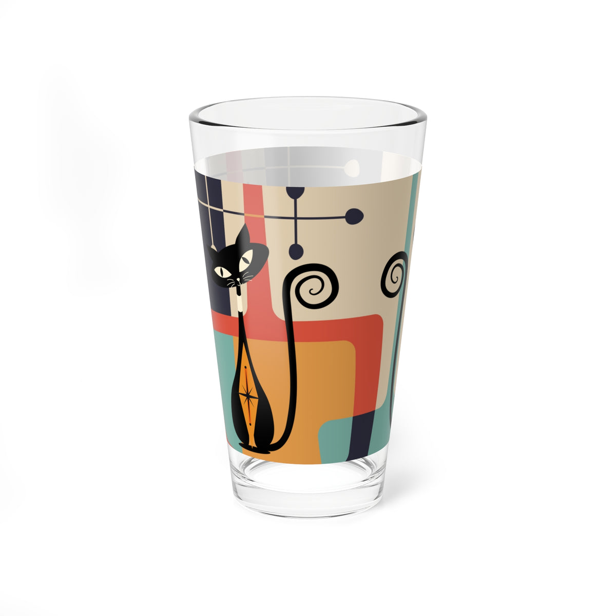 Atomic Kitschy Black Cat Pint Glass, Mid Century Modern Retro MCM Barware - Mid Century Modern Gal