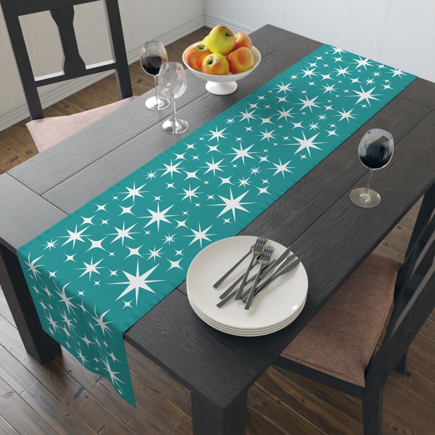 Mid Century Modern Atomic Starburst Aqua Blue Table Retro Table Runner - Mid Century Modern Gal