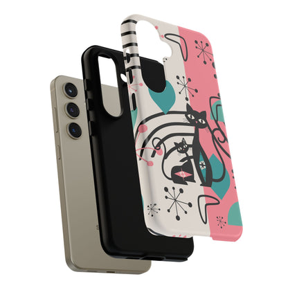 Mid Mod Atomic Cat Boomerang Starburst, Pink, Black Kitschy Stylish Cat Phone Case: Modern Design for Cat Lovers