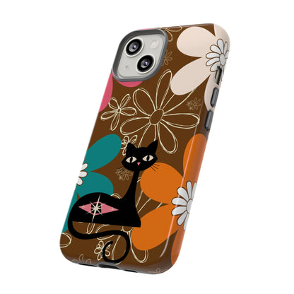 Atomic Cat Retro 70s Vibe Flower Power Tough Cases: Cute Floral and Cat Phone Case for Cat Lovers