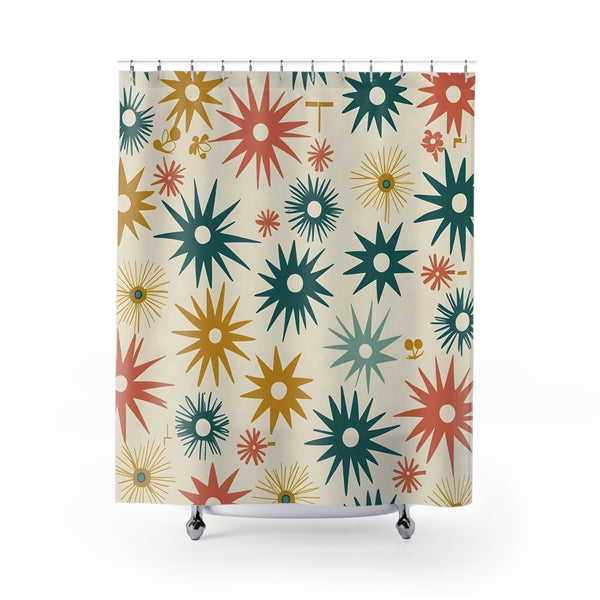 Mid Century Modern Atomic Starburst Shower Curtain