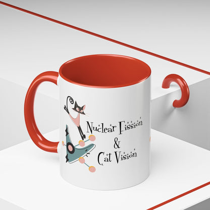 Atomic Cat Coffee Tea Mug, Mid Century Modern Boomerang, Space Age Atomic Drinkware For Cat And Coffee Lovers - Mid Century Modern Gal