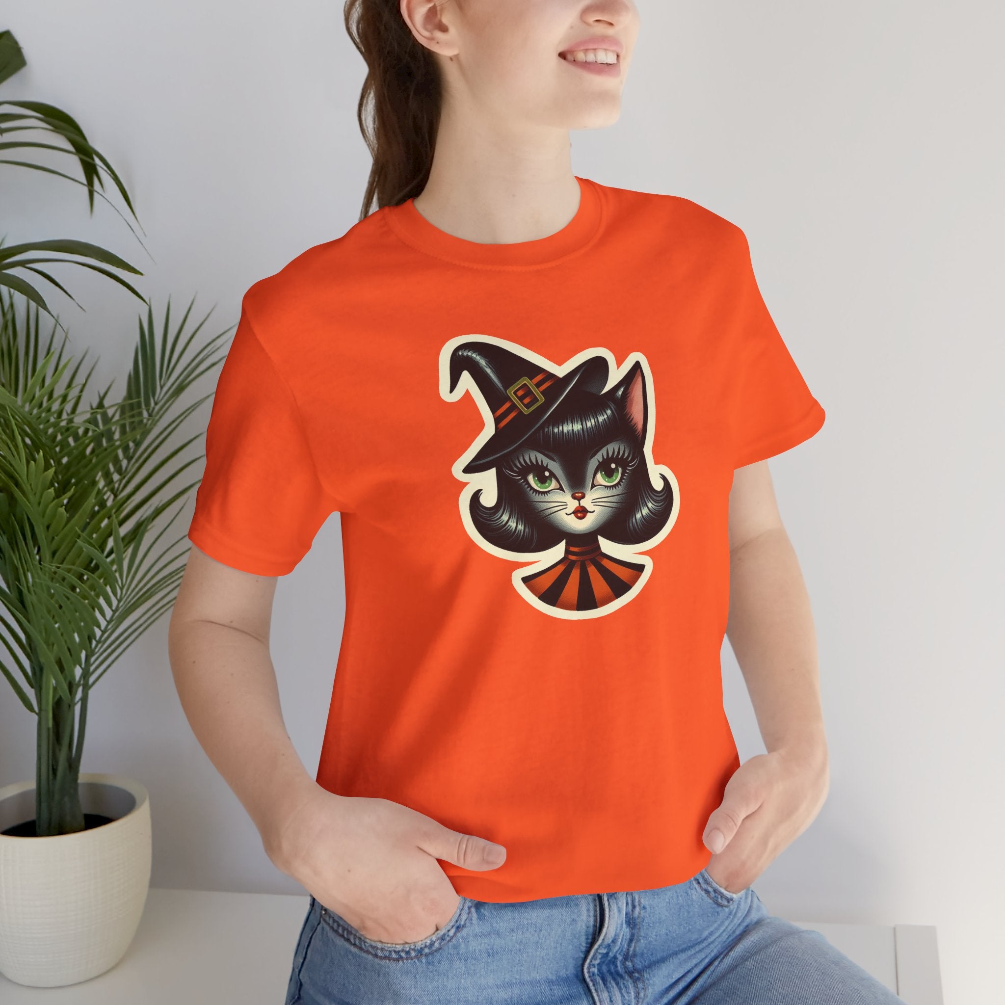 Vintage Halloween Black Cat Sexy Sexton Mid Century Modern Unisex T-Shirt - Mid Century Modern Gal