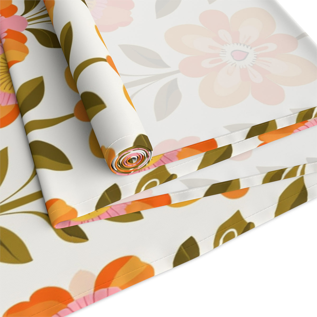 Mid Century Modern Scandinavian Floral Orange Yellow Green Boho Floral Table Runner - Mid Century Modern Gal