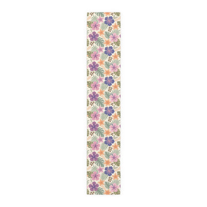 Retro Tropical Tiki Summer, Hawaiian Hibiscus Purple Table Runner