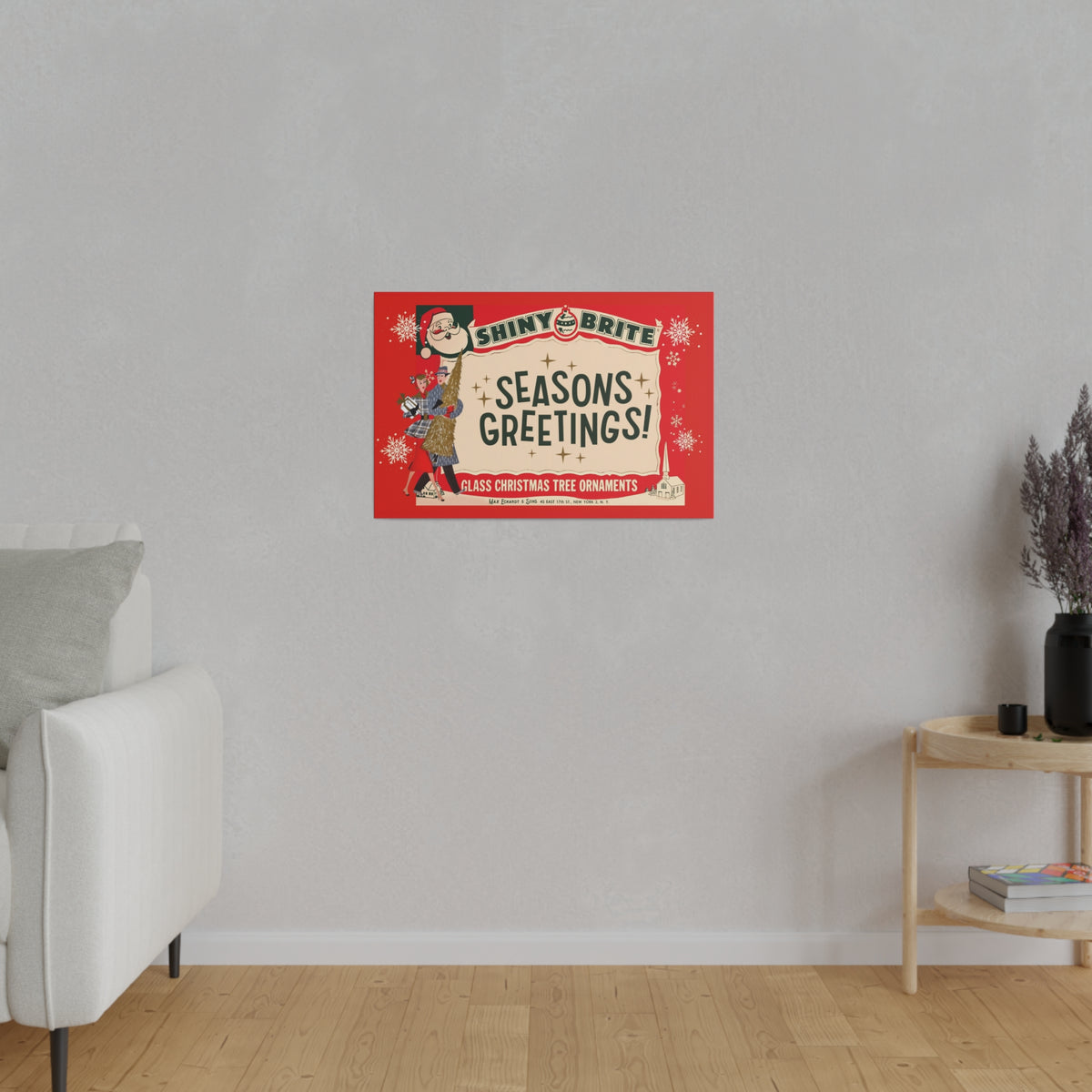 Shiny Brite Vintage Ad, Mid Century Modern Kitschy Christmas Deocr Matte Canvas - Mid Century Modern Gal