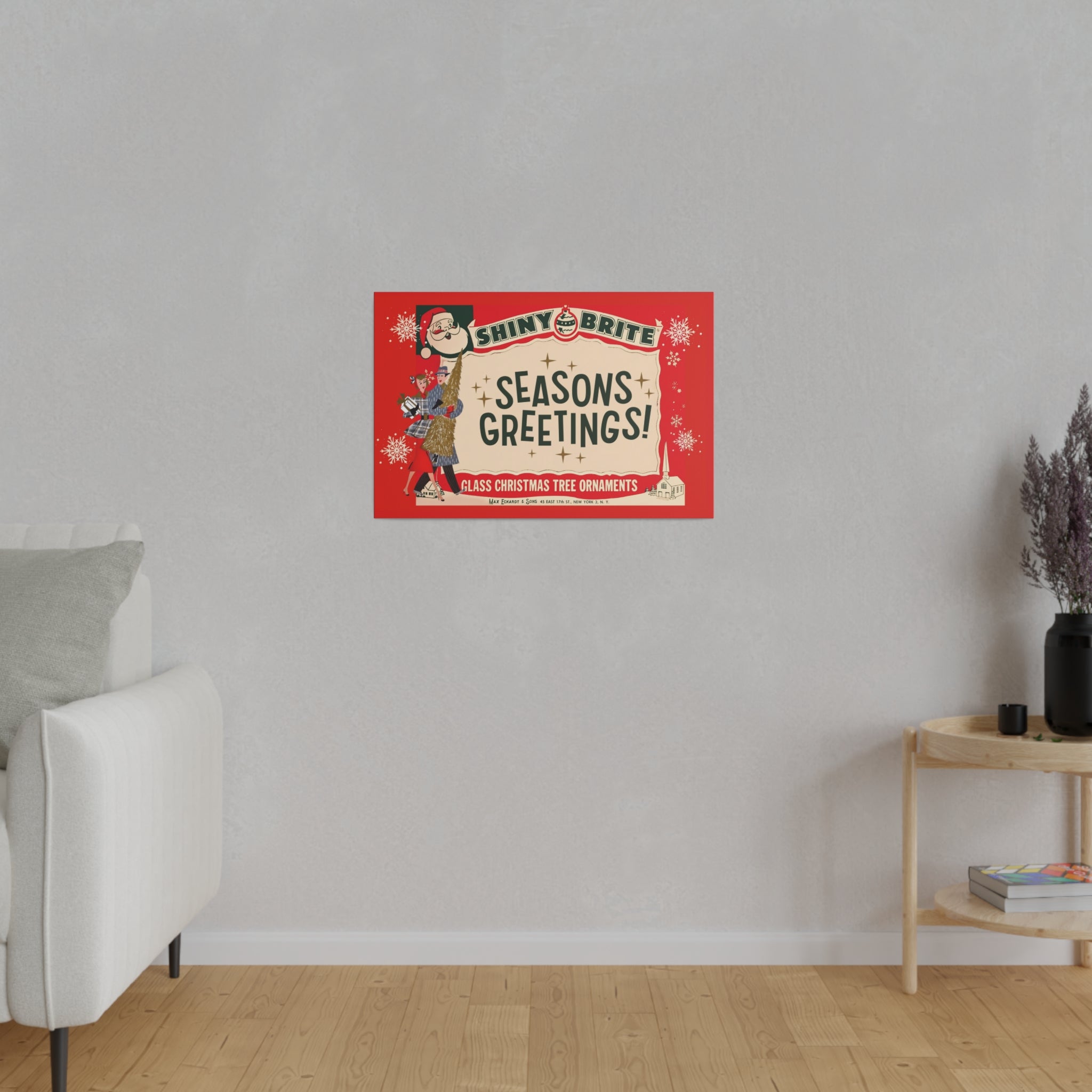 Shiny Brite Vintage Ad, Mid Century Modern Kitschy Christmas Deocr Matte Canvas